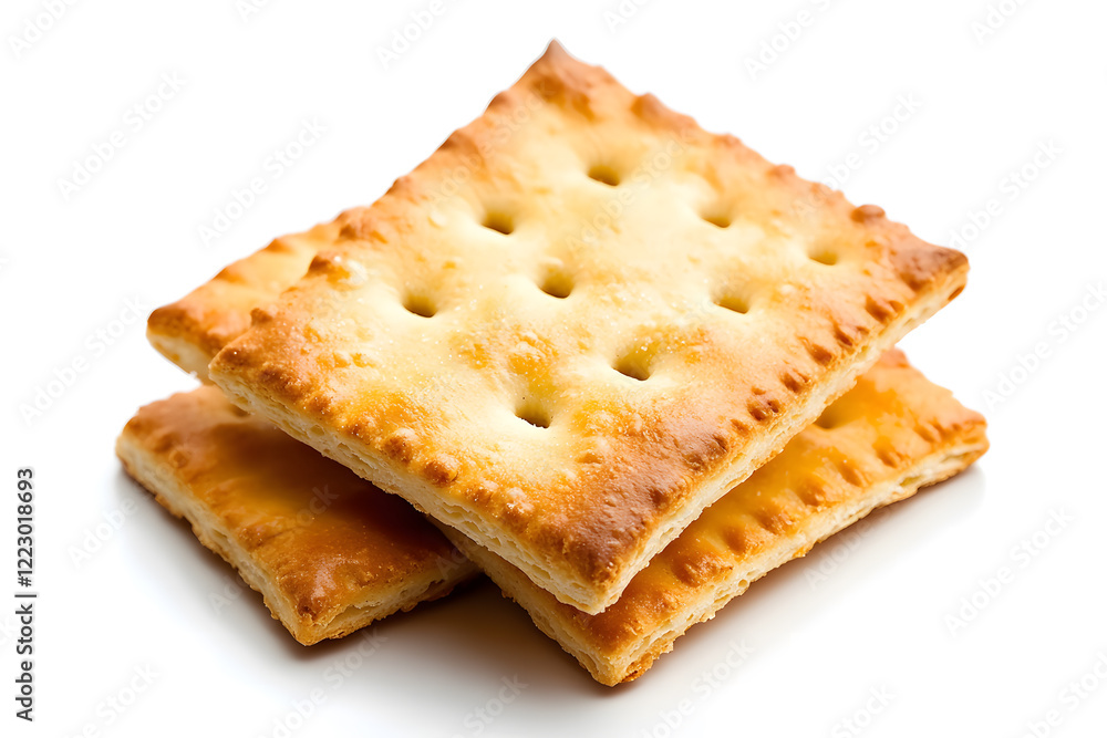 Golden Crackers Close-Up on White Background Golden Crackers Close-Up on White Background