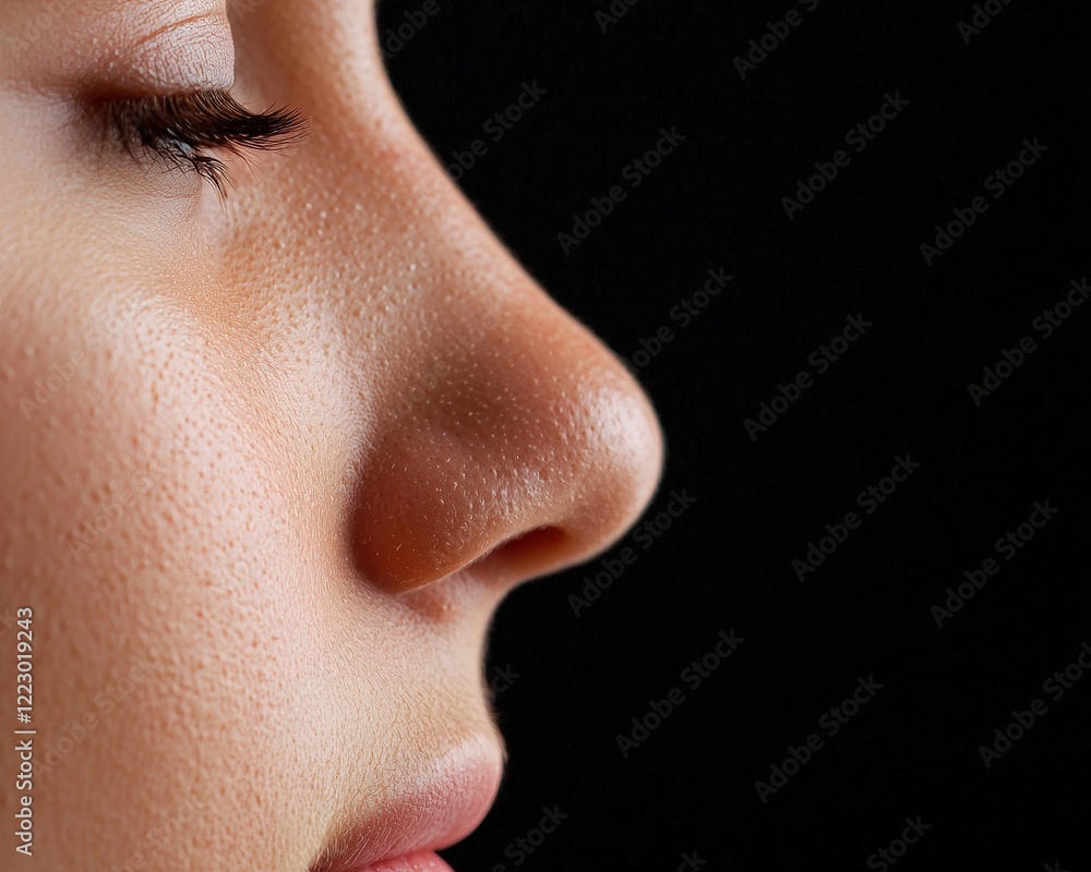 Nose close-up highlighting pores and uneven tone Nose close-up highlighting pores and uneven tone