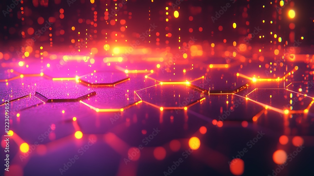 Fototapeta premium Faintly glowing hexagons creating a minimalist abstract pattern.