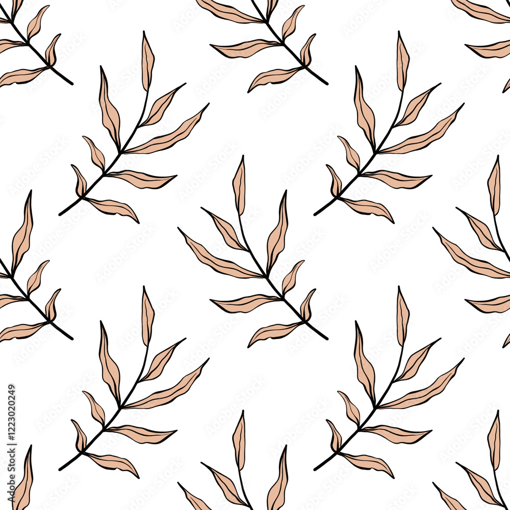 Fototapeta premium Floral pattern, boho pattern, seamless pattern, nude paper, fabric, botanical, digital paper, nude leaves, beige leaves