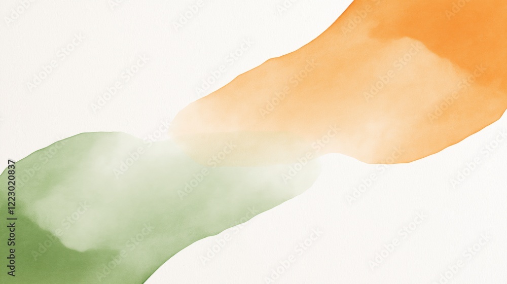 Vibrant display of watercolor represents harmony and unity in a blend of orange, white, and green shades on a canvas. Vibrant display of watercolor represents harmony and unity in a blend of orange, white, and green shades on a canvas.