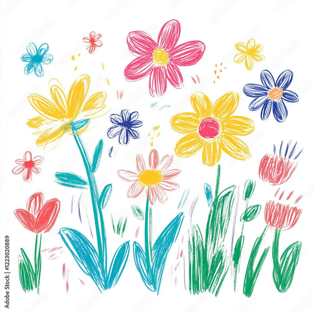 Obraz premium graphic drawing drawn by a child, flowers 