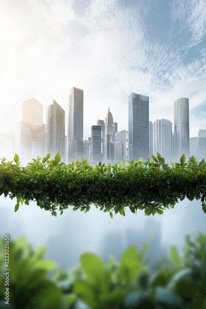 Obraz premium Urban Skyline with Greenery and Nature Elements