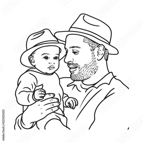 Protective Father Holding Child Drawing - Man Holding Child Vector - Man Holding Child Doodle - Fatherhood Silhouette - Man Holding Child Line Art
