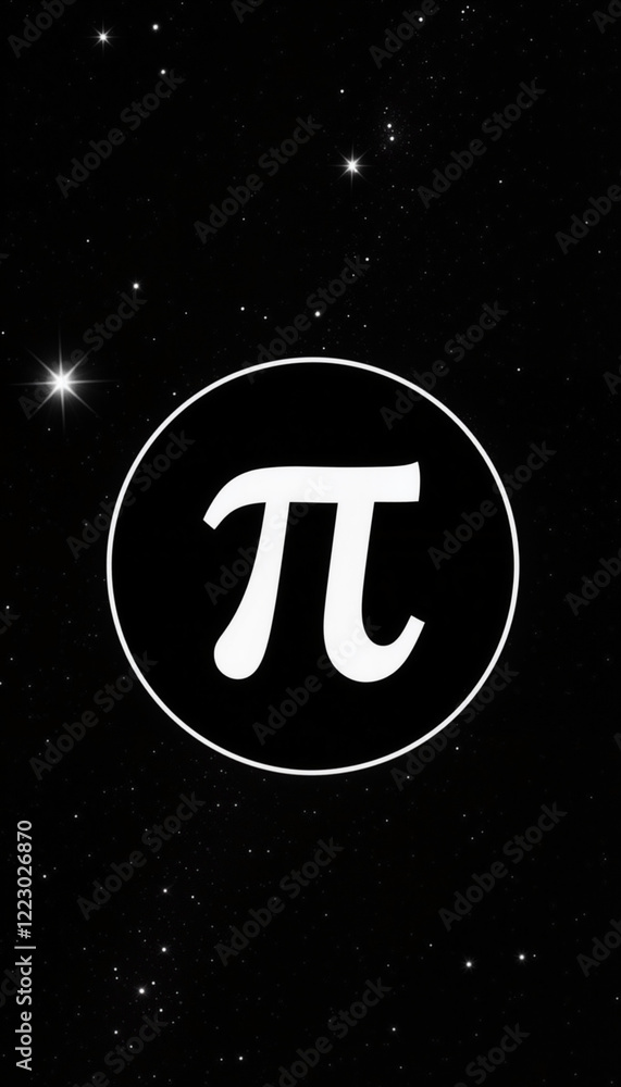 Minimalistic pi symbol in cosmic black space, contrast and balance Minimalistic pi symbol in cosmic black space, contrast and balance