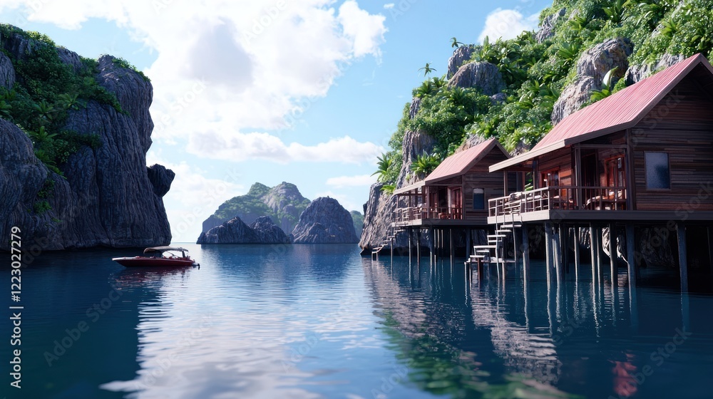 Fototapeta premium Tropical Island Water Bungalows