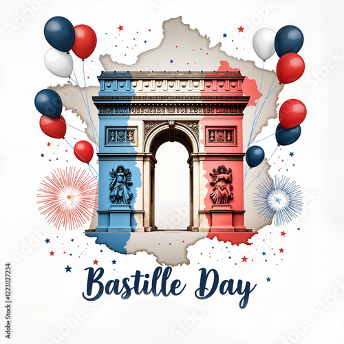 Festive Bastille Day celebration with Arc de Triomphe and fireworks, patriotism photo