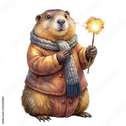 Groundhog fireworks wearing winter clothes	