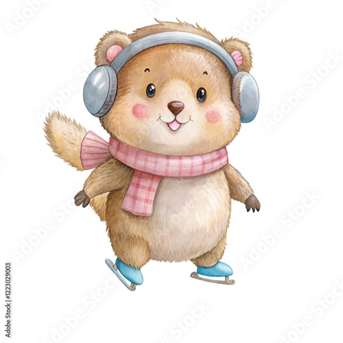 Groundhog  fireworks  wearing winter clothes Wear headphones and skate
