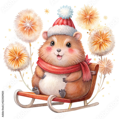 Groundhog fireworks wearing winter clothes	