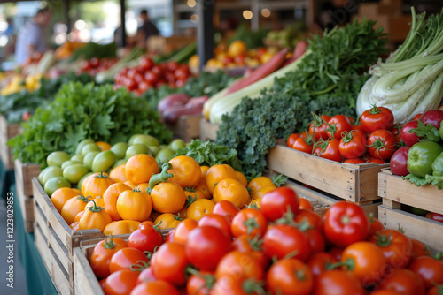 Vibrant fresh vegetables at a farmers market stall