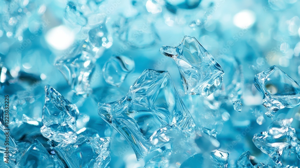 Shimmering Ice Cubes on Blue Background Capturing Light Effects Shimmering Ice Cubes on Blue Background Capturing Light Effects