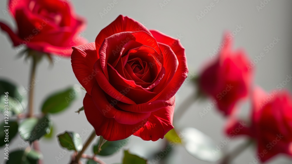 Fototapeta premium Stunning Red Rose, Deep Focus, Photorealistic