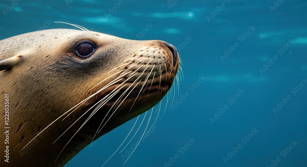 Fototapeta premium Close-up of a sea lion swimming gracefully underwater