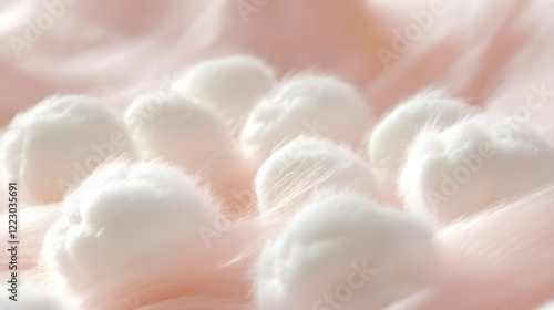 soft fluffy cotton balls on pink fabric photo