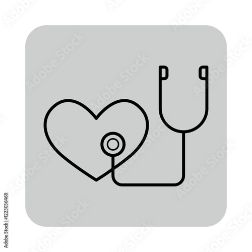 Outline drawing of stethoscope connected to heart. Healthcare and patient health monitoring concept