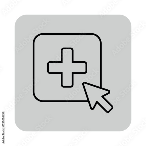 Simple line icon of plus symbol within square, indicating adding or increasing in medical context. Growth in healthcare concept