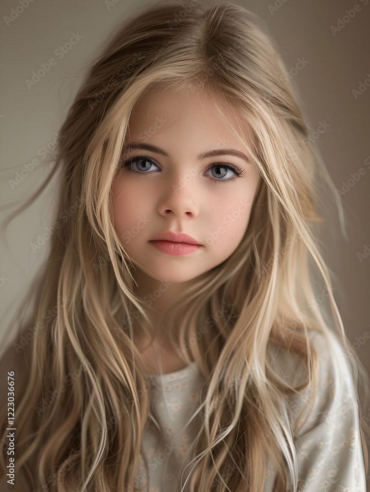 Fototapeta premium Little girl in an urban setting smiles at the camera.