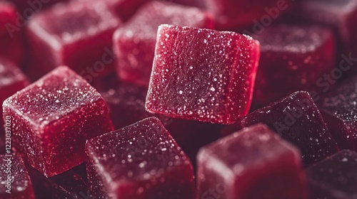 Top view of a pile of red healty gummies with no sugar