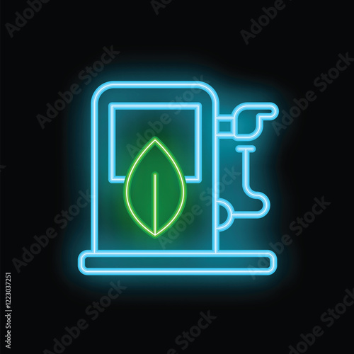 Neon sign illustrating a gas station offering biofuel as a sustainable and eco friendly energy source