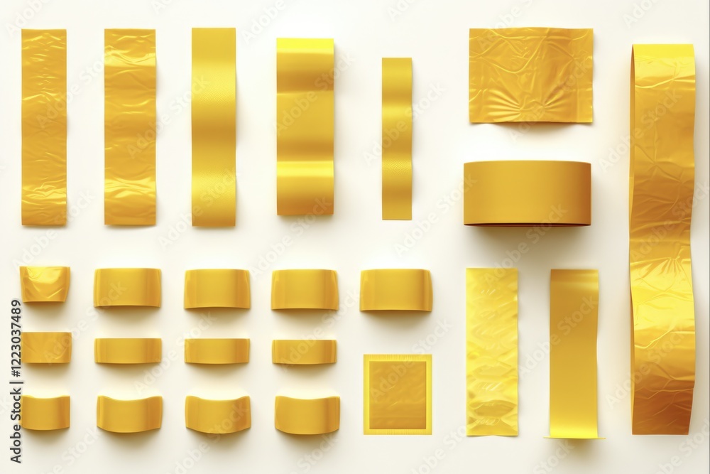 Yellow Tape Set on White Background. Variety of Torn & Adhesive Strips in Different Sizes - Perfect for Band Banners & More Yellow Tape Set on White Background. Variety of Torn & Adhesive Strips in Different Sizes - Perfect for Band Banners & More