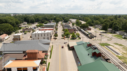Coopersville, Michigan downtown aerial view.