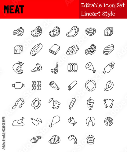 Meat Collection Icon Set Lineart Style