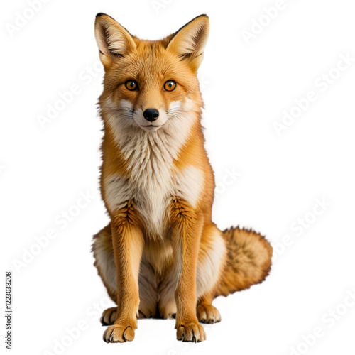 A curious fox exploring a white background._