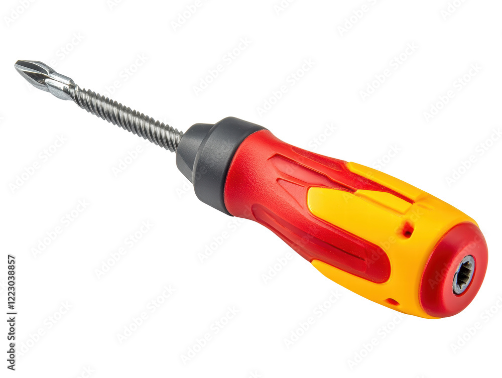 Isolated Ratchet Screwdriver with Red and Yellow Handle Isolated Ratchet Screwdriver with Red and Yellow Handle