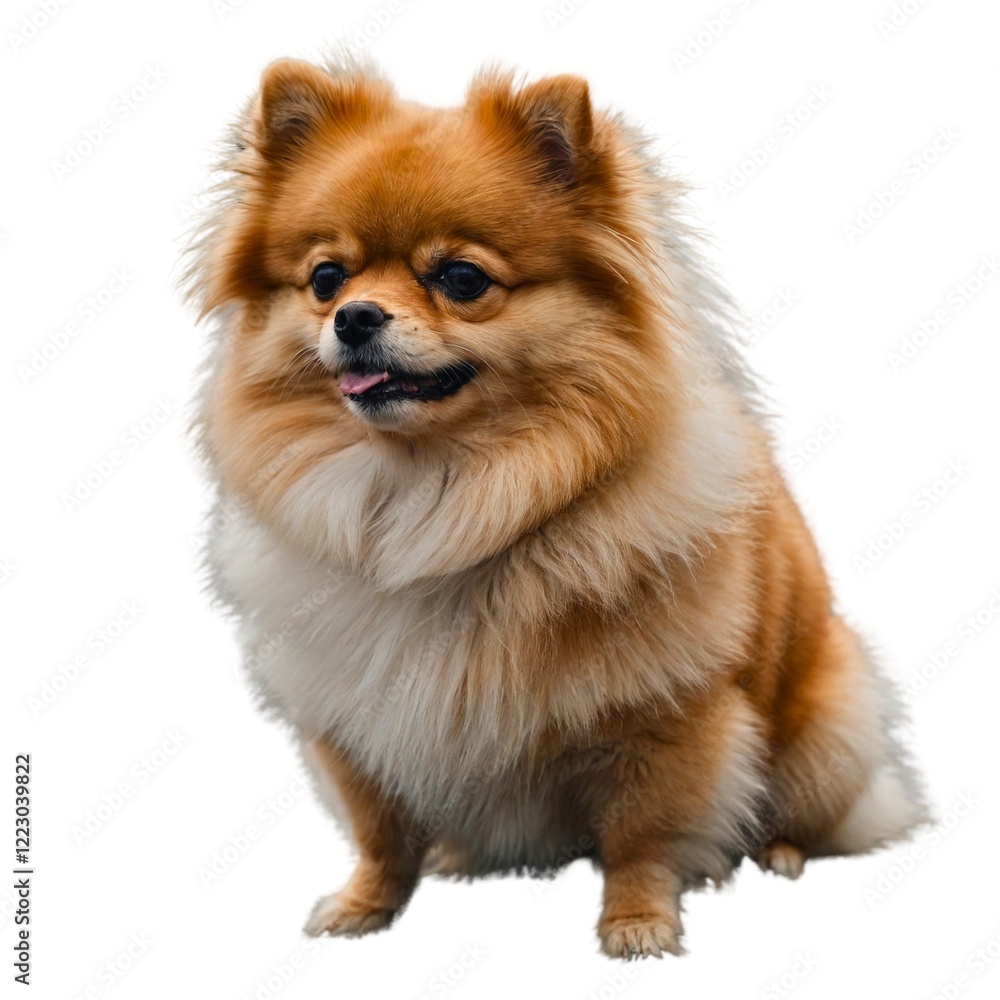 Obraz premium Pomeranian Dog Isolated on White Background - Generative AI. pomeranian dog puppy sitting isolated transparent. Pomeranian Dog Isolated on White Background - Generative AI.