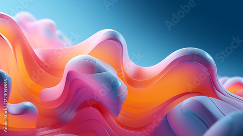 wavy shapes pink orange blue abstract 3d render soft shadows modern light wallpaper background