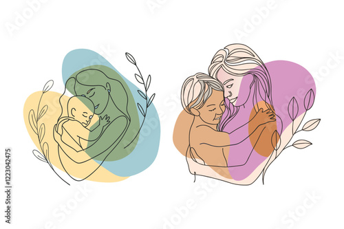 Simple Sketch of Mother and Child Sharing an Embrace,