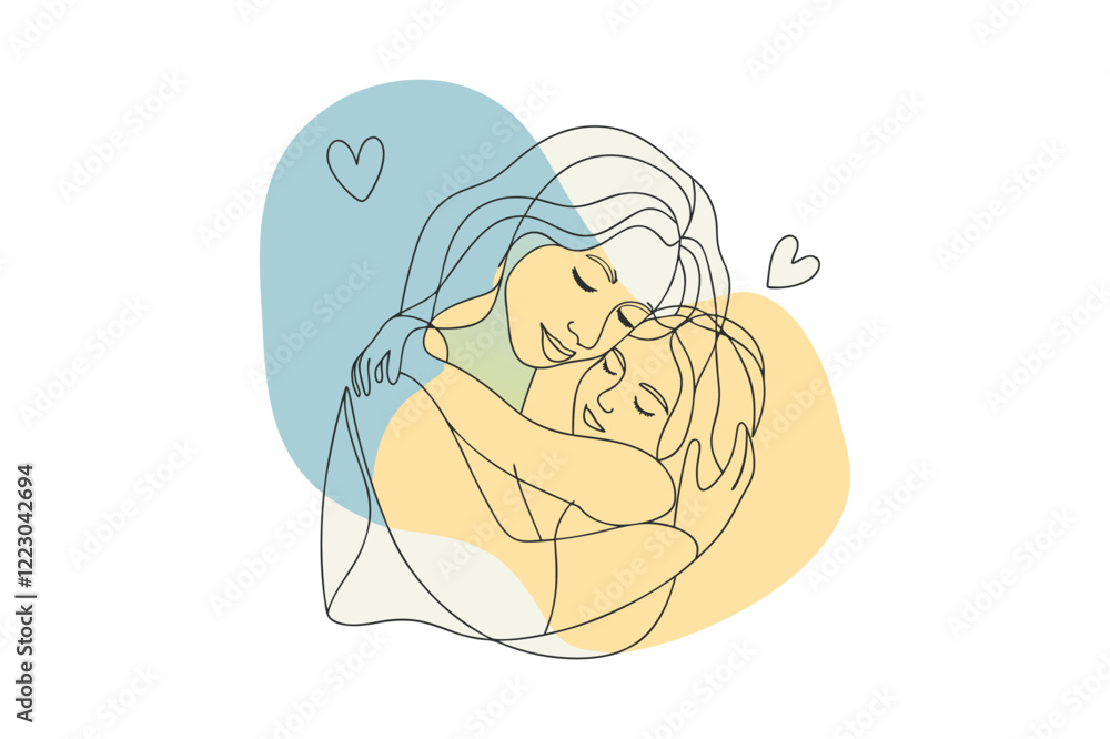 Simple Sketch of Mother and Child Sharing an Embrace, Simple Sketch of Mother and Child Sharing an Embrace,