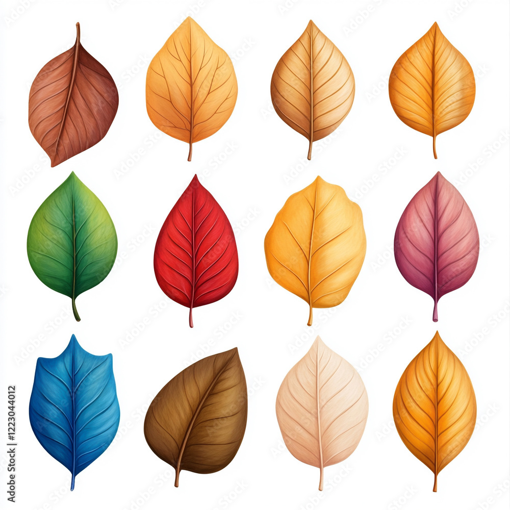 A colorful collection of various natural leaves showcasing autumn hues. A colorful collection of various natural leaves showcasing autumn hues.