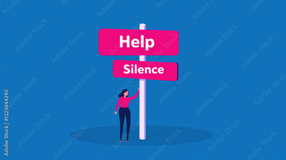 Mental Health Issues, flat illustration, A person standing at a crossroads labeled Mental Health Issues, flat illustration, A person standing at a crossroads labeled