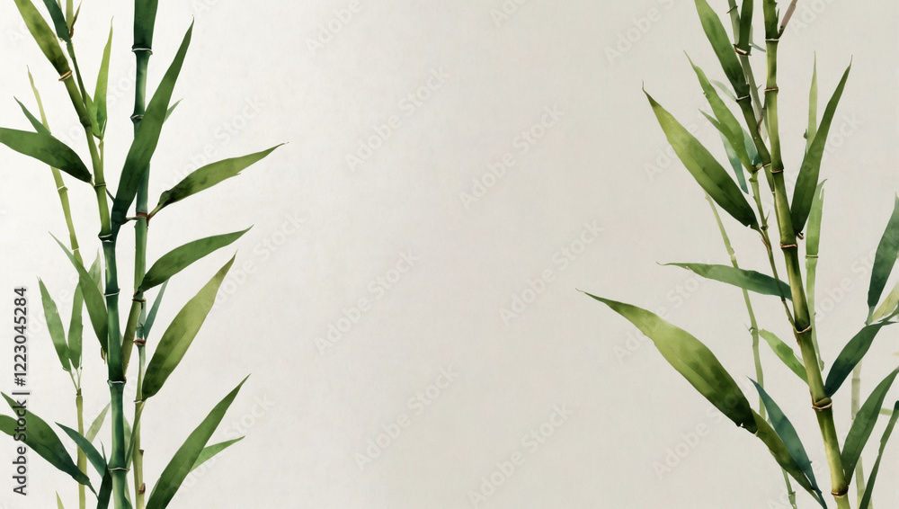 Fototapeta premium An illustration featuring delicate watercolor bamboo tree leaves, Jungle Frame Poster.