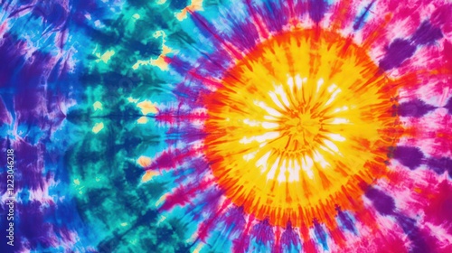 A psychedelic tie-dye pattern that produces an abstract background for text or design with vivid colors and whirling patterns
