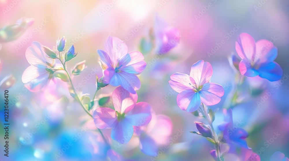 Sunlit misty meadow at dawn a serene pastel landscape