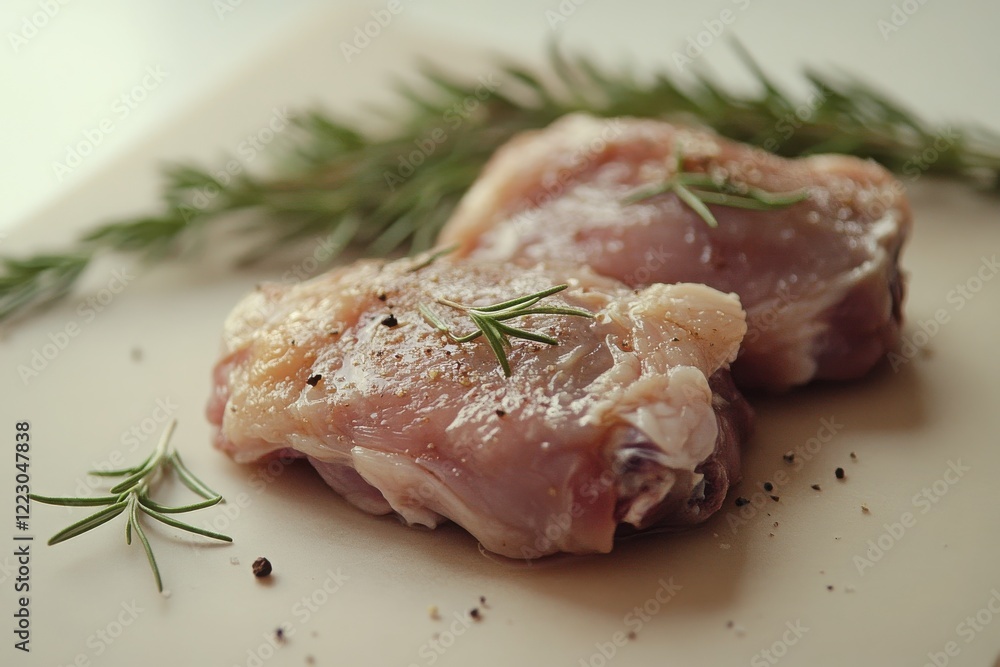Fresh Raw Meat with Rosemary and Spices on White Background Fresh Raw Meat with Rosemary and Spices on White Background