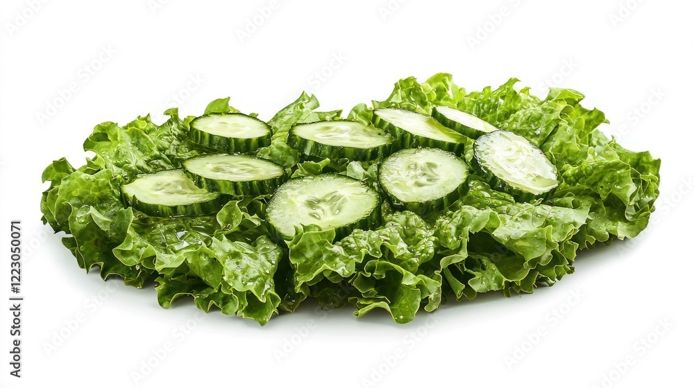 A fresh green salad with lettuce, cucumbers, and a light vinaigrette dressing. A fresh green salad with lettuce, cucumbers, and a light vinaigrette dressing.