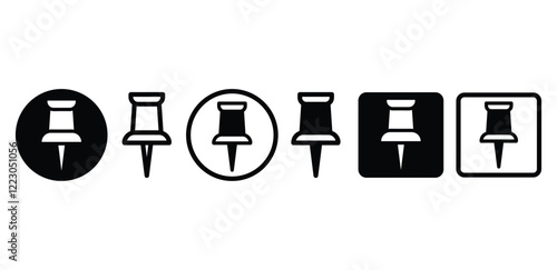 push pin symbol vector design icon simple flat illustration black white color sets