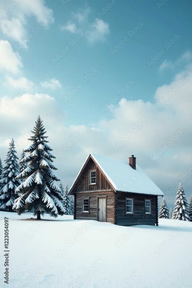 A Rustic Wooden Cabin Nestled Amidst a Snow Covered Winter Wonderland, Serene and Peaceful A Rustic Wooden Cabin Nestled Amidst a Snow Covered Winter Wonderland, Serene and Peaceful
