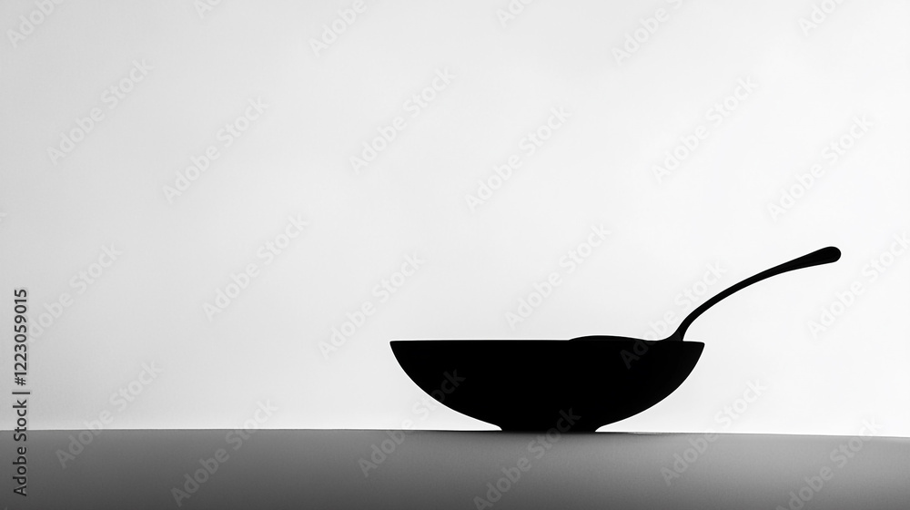 Silhouette of a bowl and spoon against a minimalistic background Silhouette of a bowl and spoon against a minimalistic background