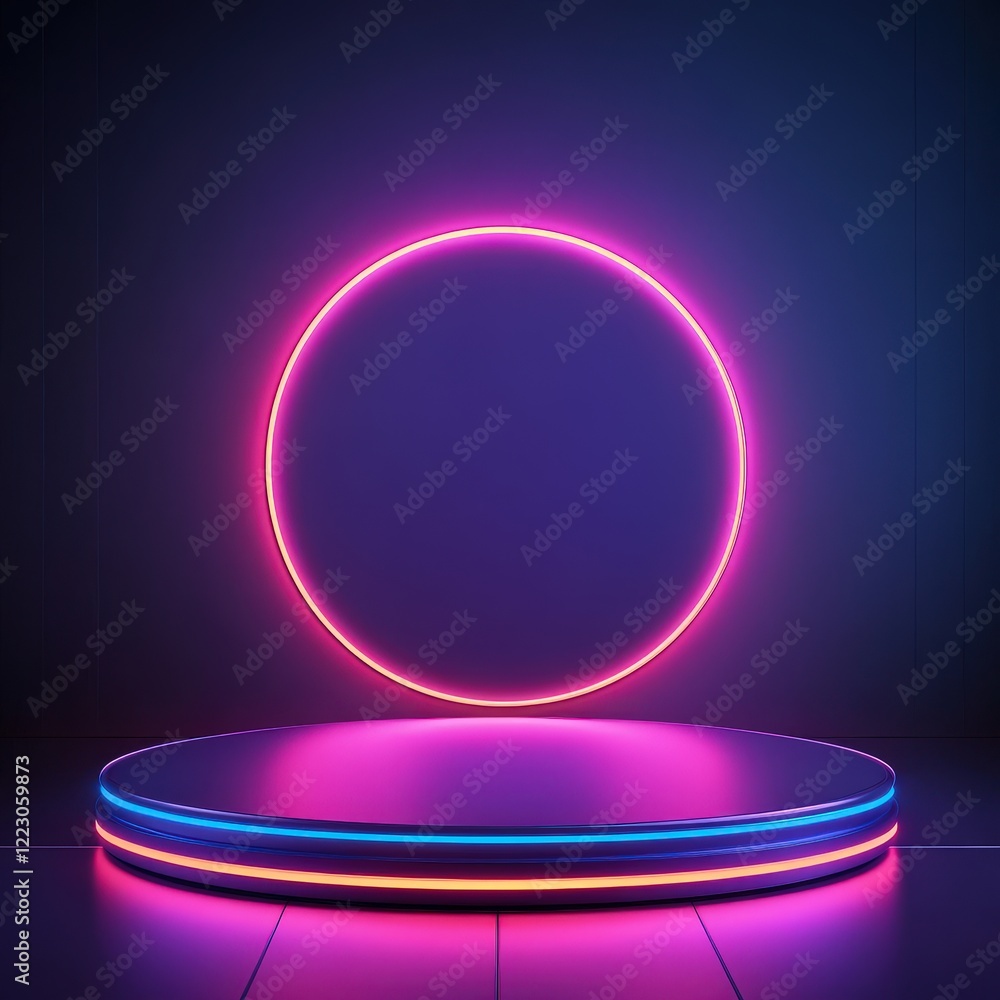 Neon Circle and Illuminated Product Display Platform. Neon Circle and Illuminated Product Display Platform.