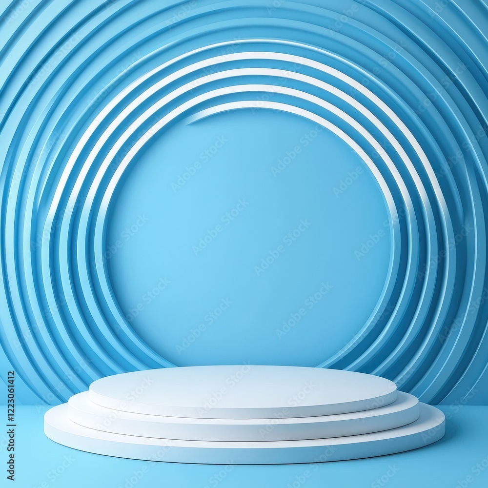 Obraz premium Abstract Blue Circular Background with White Platform Podium