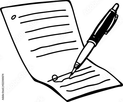 Hand Drawn Illustration of Writing on a Paper with Pen Creative Note Taking Concept