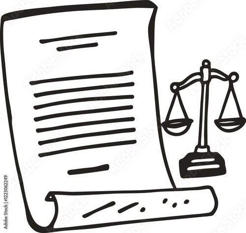 Legal Document and Scales of Justice Vector Illustration