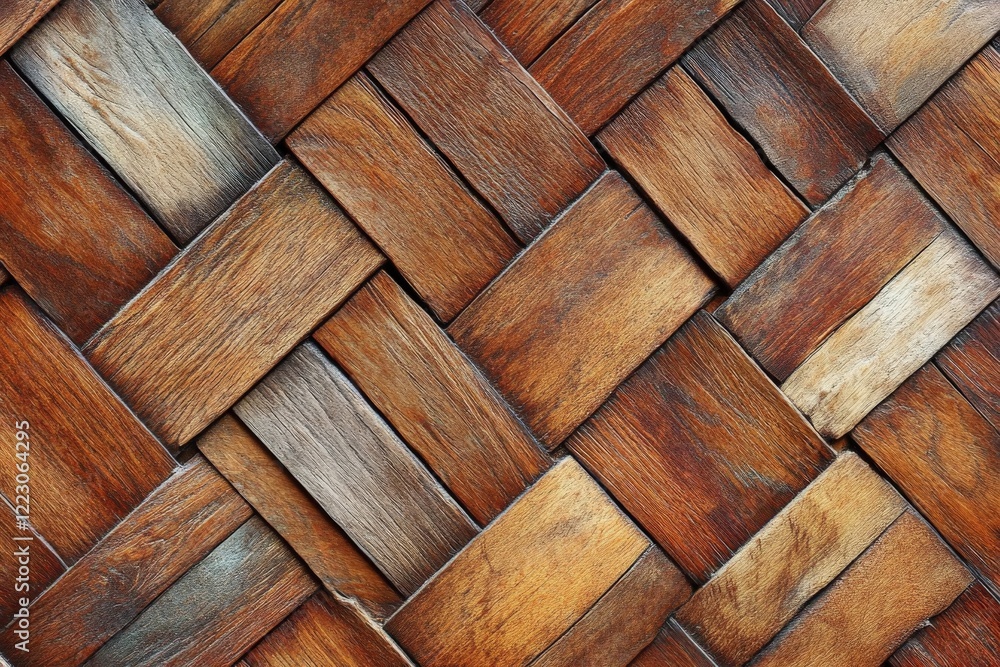 Detailed wooden weaving pattern using various shades of brown in an artistic design for interior decor in natural settings Detailed wooden weaving pattern using various shades of brown in an artistic design for interior decor in natural settings
