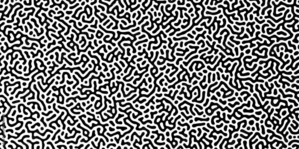 Abstract Turing organic wallpaper with background. Turing reaction diffusion monochrome seamless pattern with chaotic motion. Organic seamless patterns with rounded lines Diffusion reaction background