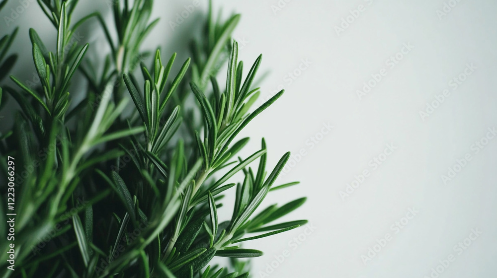 Fototapeta premium Fresh rosemary growing indoors in a bright kitchen setting during the afternoon